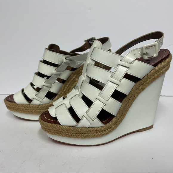 Christian Louboutin Barcelona White Wedge espadrille Sandals leather 39